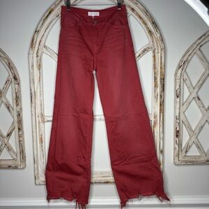 Women's Risen Burnt Red Frayed Hem Jeans